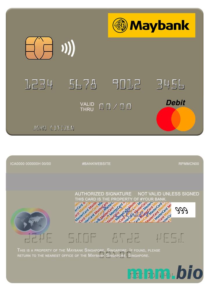 Singapore Maybank Singapore przykład karty mastercard w formacie PSD